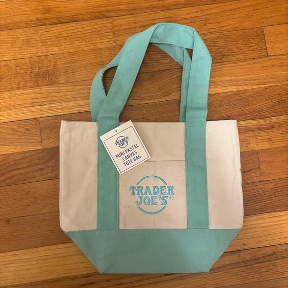 Set Of 4 Trader Joe's LIMITED EDITION Pastel Mini Canvas Tote Bags Easter NWT - Picture 5 of 5